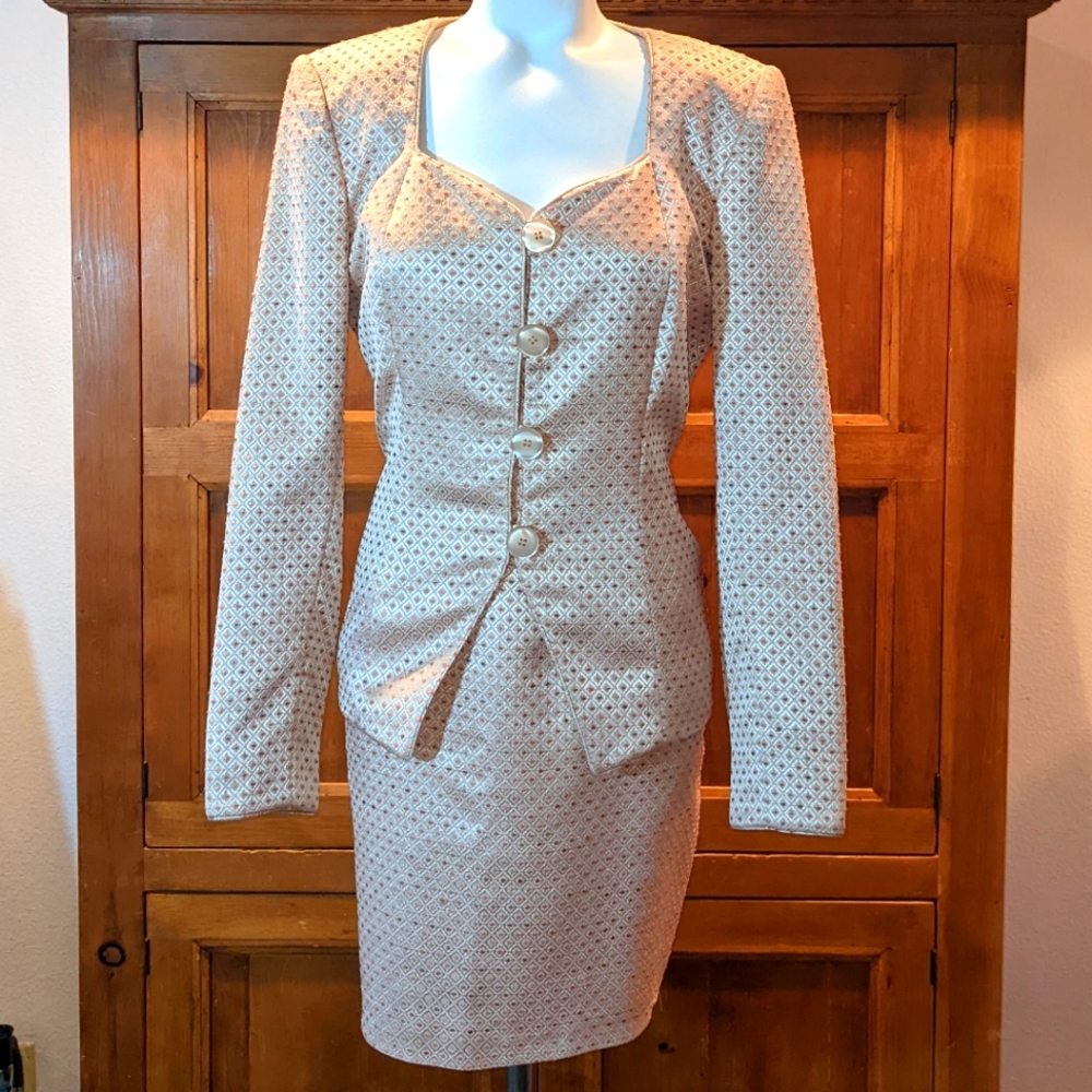 VTG Mary McFadden Saks Fifth Avenue Pink & Ivory Skirt Set